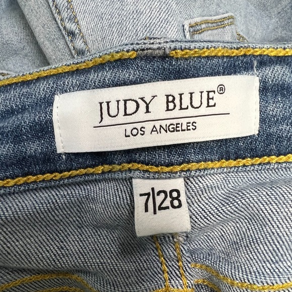 Judy Blue Straight Fit Jeans Womens 7/28 Blue Cutoff Denim High Rise V Front - Picture 6 of 11